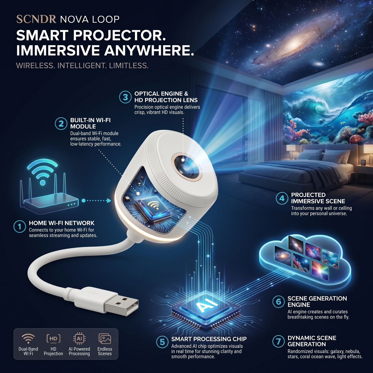 🔥 50% OFF!🇺🇸𝑺𝑪𝑵𝑫𝑹® 🌌 Smart HD Mini Projector with Auto Focus & 360° Rotation