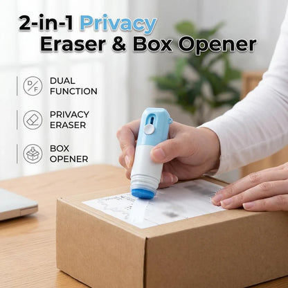 ADDRIX™ 2-in-1 Thermal Label Eraser & Box Cutter — Instantly cover your name, address, phone number, and tracking details before throwing packages away