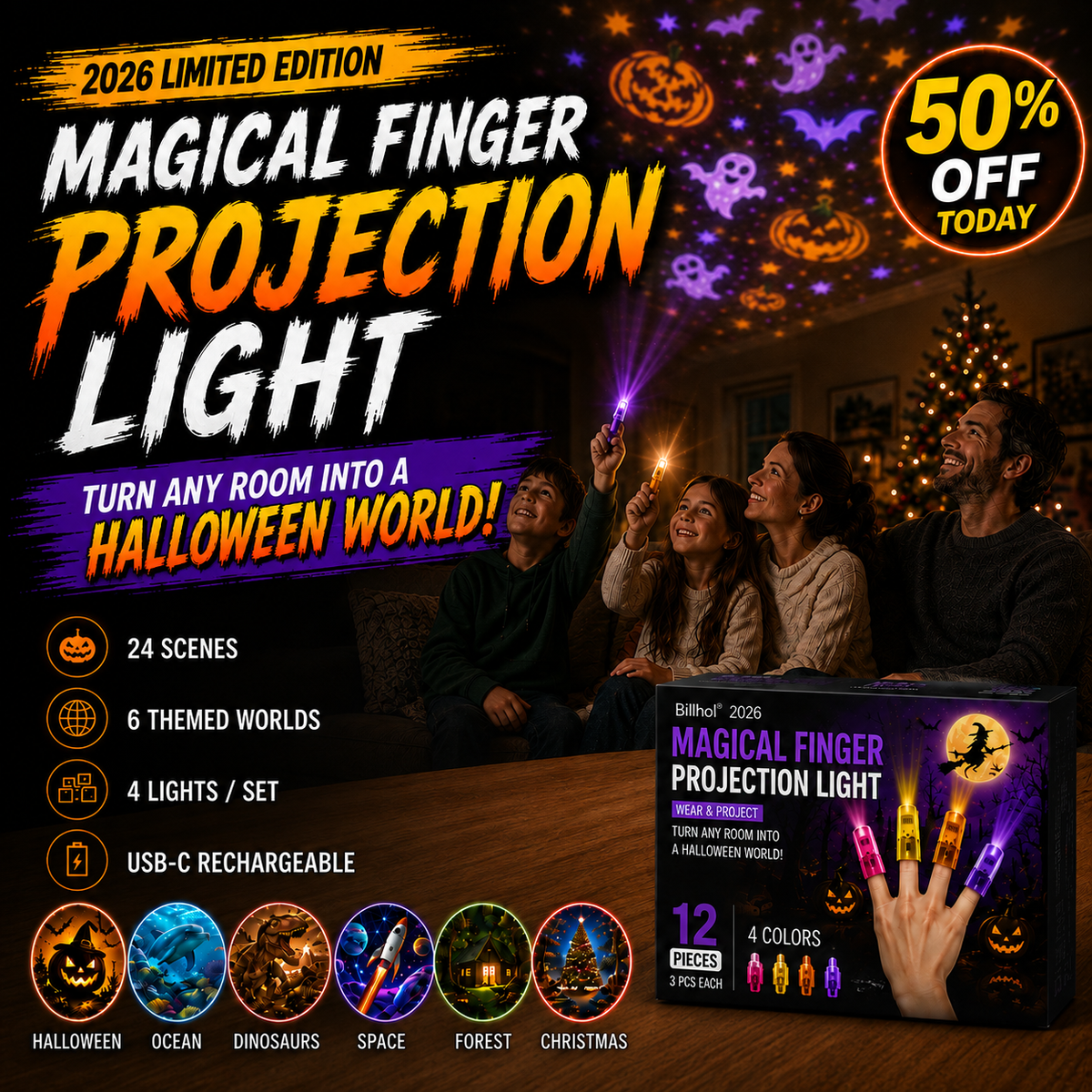 👻SCNDR® 🌌5D Halloween Finger Projector Set — 40+ Patterns | 🔥50% OFF Today