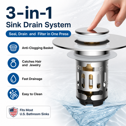 🔥 70% OFF! SVOZK® 💧 3 in 1 Sink Drain Strainer, Universal Pop Up Stopper with Removable Stainless Steel Filter Basket Hair Catcher
