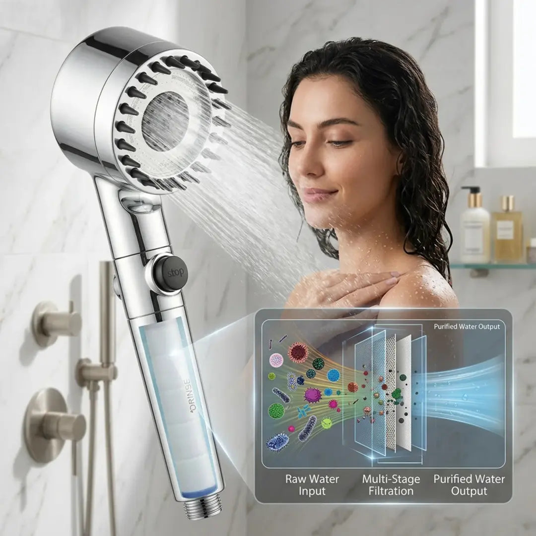 🚿FEELSO Filtered Shower Head with Handheld, High Pressure 4 Spray Showerhead with Filters & Upgraded Anti-clog Nozzles for Hard Water -Remove Chlorine, Reduce Dry Itchy Skin -ON/OFF Switch for Pet Bath