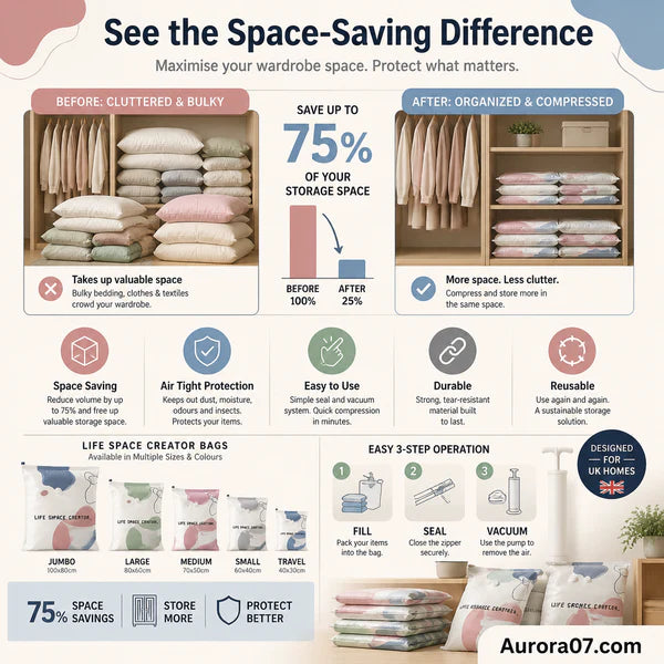 Devareon®🛍️ 40% OFF! No‑Pump Vacuum Storage Bags – Press & seal, no pump needed. Saves 80% space, keeps clothes dry & dust‑free. Perfect for bulky bedding & off‑season gear.
