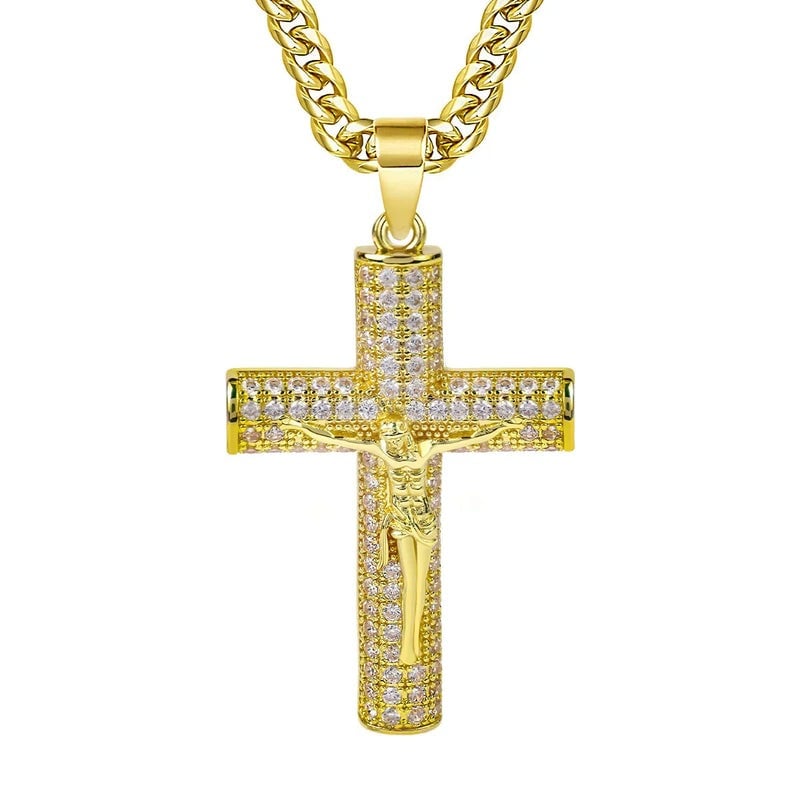 ¡60% DESCUENTO! ✝️ Collar crucifijo Jesús 14K bañado oro real, cadena Miami Nanotech anti-empaña, estilos Cubano/Figaro/Rope, 24", regalo cristiano.