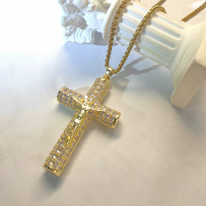 ¡60% DESCUENTO! ✝️ Collar crucifijo Jesús 14K bañado oro real, cadena Miami Nanotech anti-empaña, estilos Cubano/Figaro/Rope, 24", regalo cristiano.