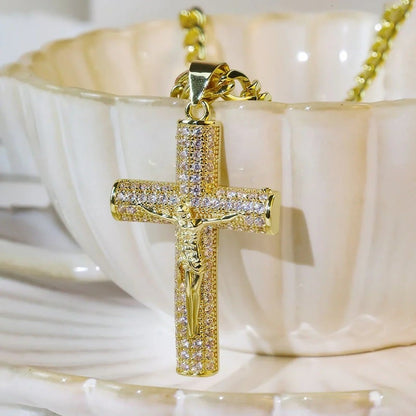 ¡60% DESCUENTO! ✝️ Collar crucifijo Jesús 14K bañado oro real, cadena Miami Nanotech anti-empaña, estilos Cubano/Figaro/Rope, 24", regalo cristiano.