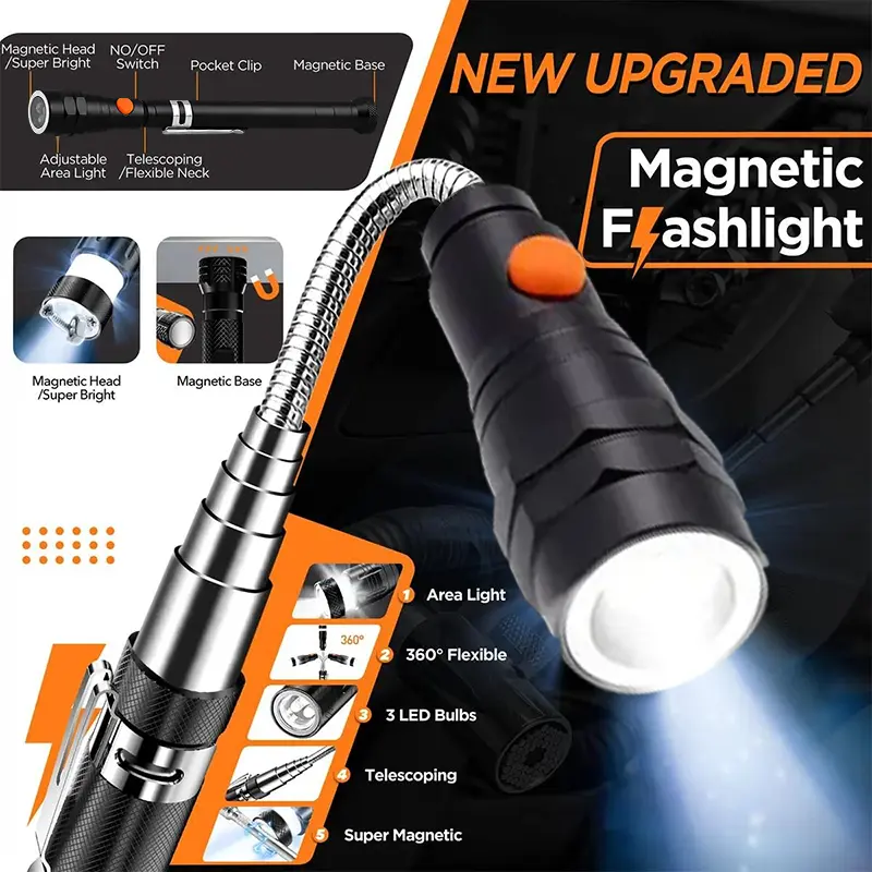 💡Extendable Magnetic Pickup Tools - Telescoping Magnet with LED Flashlight Gifts for Men, Fathers Day Mens Gifts from Daughter Son, Birthday Gifts for Men Dad Him