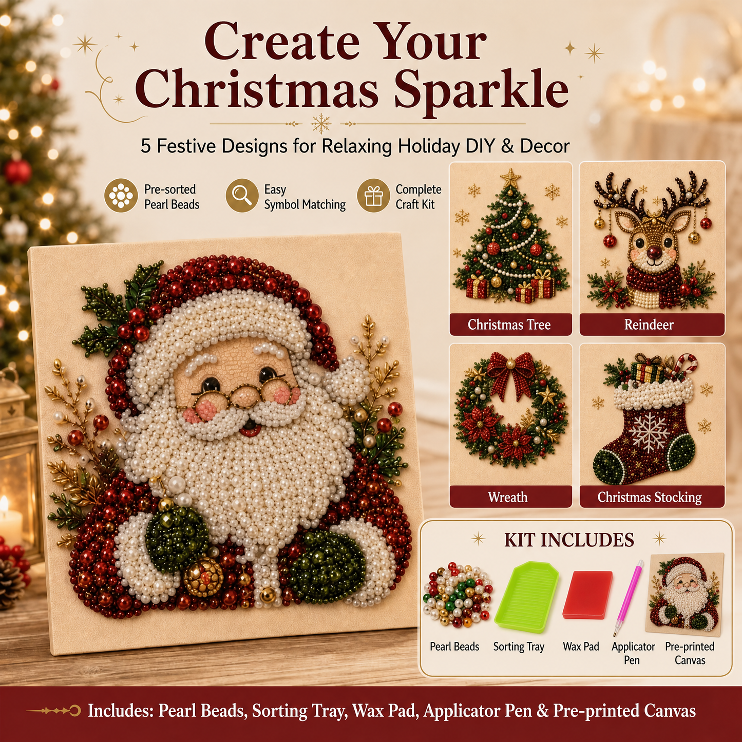 🎨💎 No Experience Needed | 3D DIY Christmas Bead Art Set