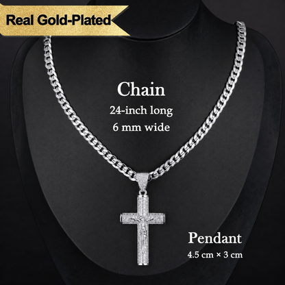 70% OFF! ✝️ Jesus Crucifix Pendant Necklace - Solid 925 Sterling Silver Cross Necklace for Men, Tarnish-Resistant Cuban Figaro Rope Miami Chains with Jesus Crucifix Pendant, 24" Long, Christian Religious Jewelry Gift