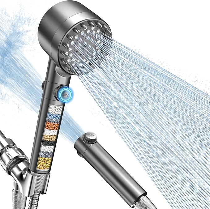 🚿FEELSO Filtered Shower Head with Handheld, High Pressure 4 Spray Showerhead with Filters & Upgraded Anti-clog Nozzles for Hard Water -Remove Chlorine, Reduce Dry Itchy Skin -ON/OFF Switch for Pet Bath