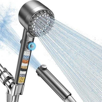 🚿FEELSO Filtered Shower Head with Handheld, High Pressure 4 Spray Showerhead with Filters & Upgraded Anti-clog Nozzles for Hard Water -Remove Chlorine, Reduce Dry Itchy Skin -ON/OFF Switch for Pet Bath