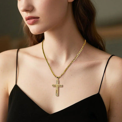 ¡60% DESCUENTO! ✝️ Collar crucifijo Jesús 14K bañado oro real, cadena Miami Nanotech anti-empaña, estilos Cubano/Figaro/Rope, 24", regalo cristiano.