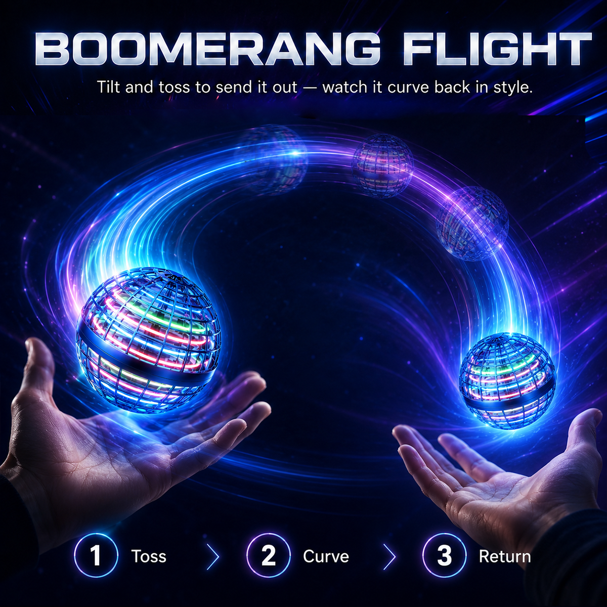🔥Last day 70%off丨REBYIPO® Cosmic Flying Orb Ball | LED Hover & Boomerang Flying Toy for Kids & Family