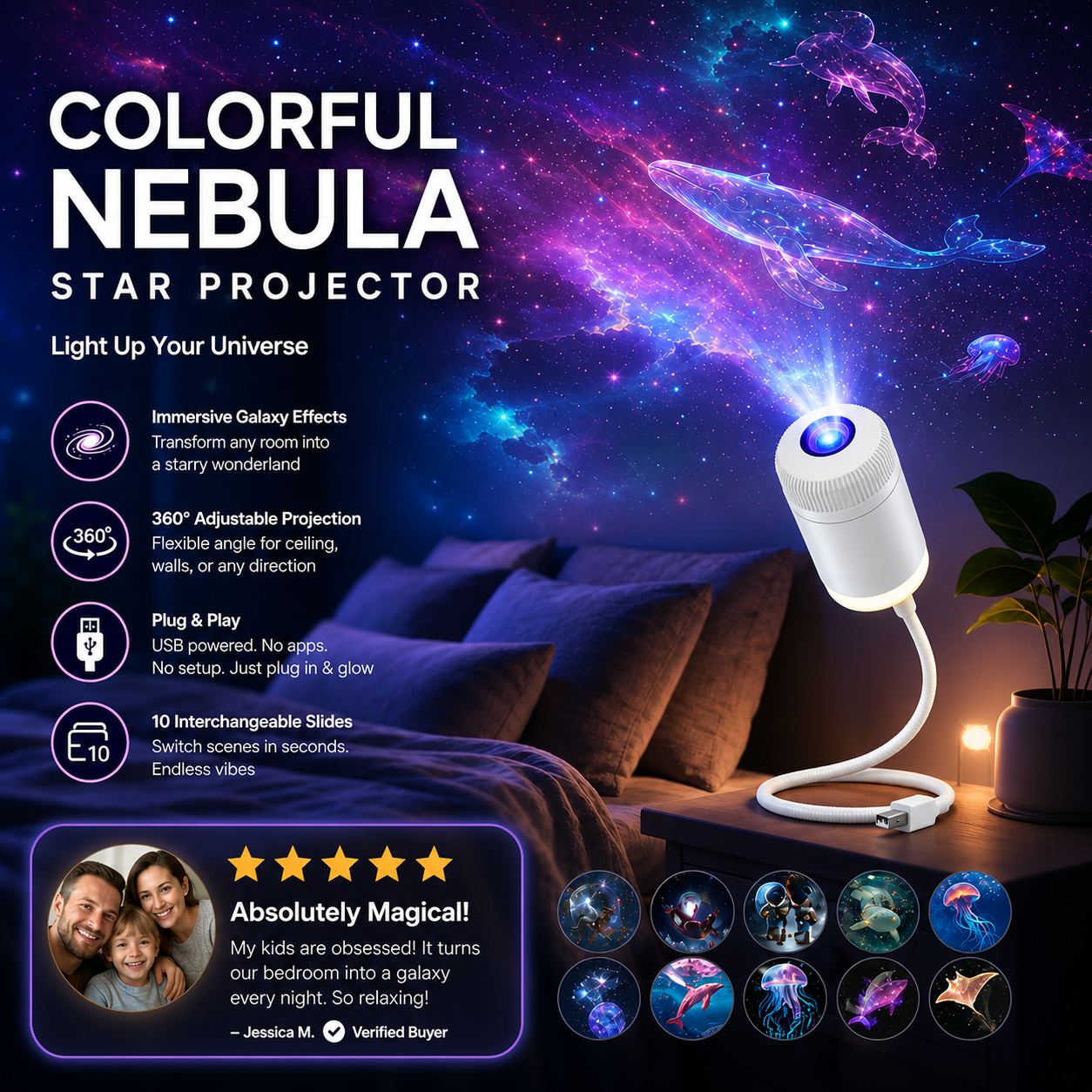 Comaguo®🇨🇦 Night Light Projector - Smart Holographic Star Projector