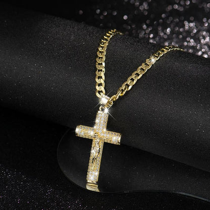 ¡60% DESCUENTO! ✝️ Collar crucifijo Jesús 14K bañado oro real, cadena Miami Nanotech anti-empaña, estilos Cubano/Figaro/Rope, 24", regalo cristiano.