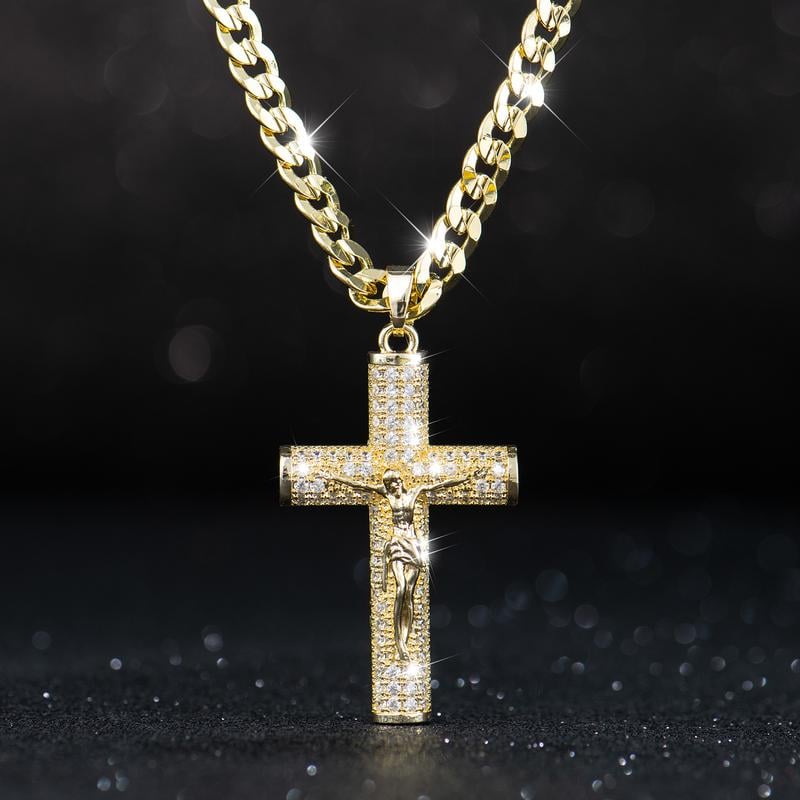 ¡60% DESCUENTO! ✝️ Collar crucifijo Jesús 14K bañado oro real, cadena Miami Nanotech anti-empaña, estilos Cubano/Figaro/Rope, 24", regalo cristiano.