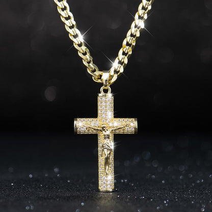 ¡60% DESCUENTO! ✝️ Collar crucifijo Jesús 14K bañado oro real, cadena Miami Nanotech anti-empaña, estilos Cubano/Figaro/Rope, 24", regalo cristiano.