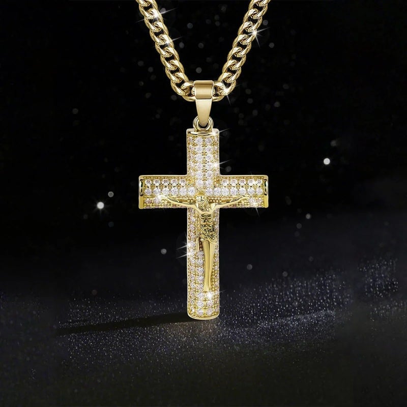 ¡60% DESCUENTO! ✝️ Collar crucifijo Jesús 14K bañado oro real, cadena Miami Nanotech anti-empaña, estilos Cubano/Figaro/Rope, 24", regalo cristiano.