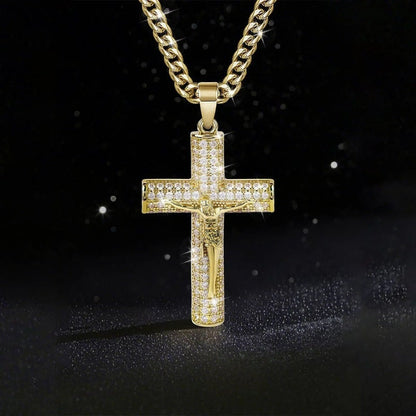¡60% DESCUENTO! ✝️ Collar crucifijo Jesús 14K bañado oro real, cadena Miami Nanotech anti-empaña, estilos Cubano/Figaro/Rope, 24", regalo cristiano.