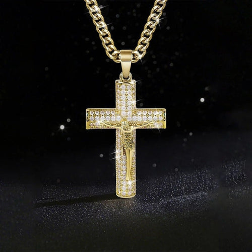 ¡60% DESCUENTO! ✝️ Collar crucifijo Jesús 14K bañado oro real, cadena Miami Nanotech anti-empaña, estilos Cubano/Figaro/Rope, 24", regalo cristiano.