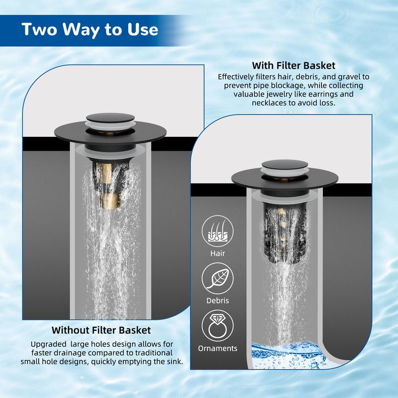🔥 70% OFF! SVOZK® 💧 3 in 1 Sink Drain Strainer, Universal Pop Up Stopper with Removable Stainless Steel Filter Basket Hair Catcher