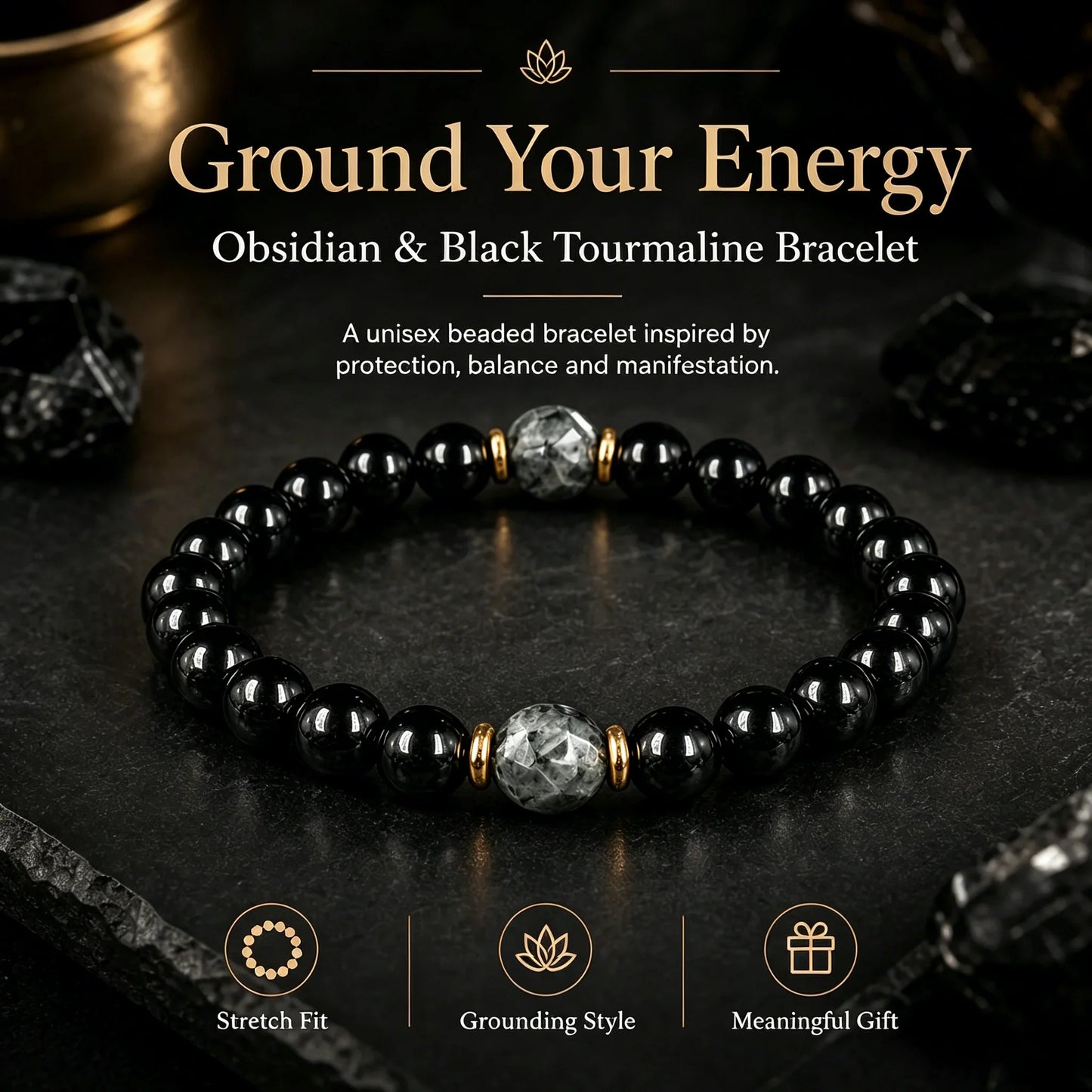 Obsidian & Black Tourmaline Protection Bracelet