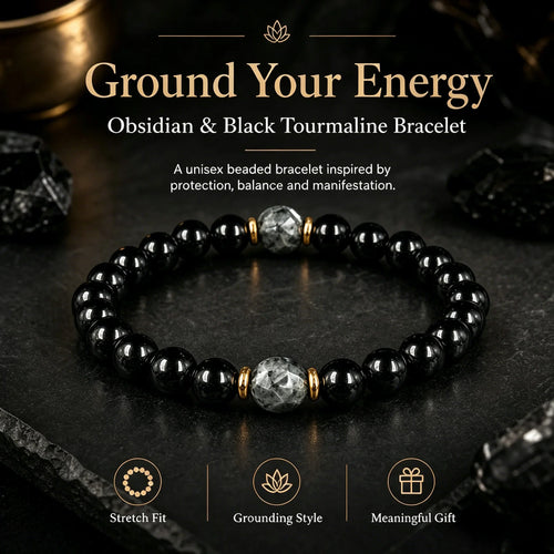 Veylor Obsidian & Black Tourmaline Bracelet – Dark Magic Protection, Shield Against Negative Energy